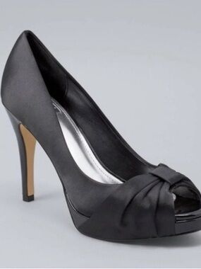 White House Black Market Ray Open Toe Satin Platform Heels